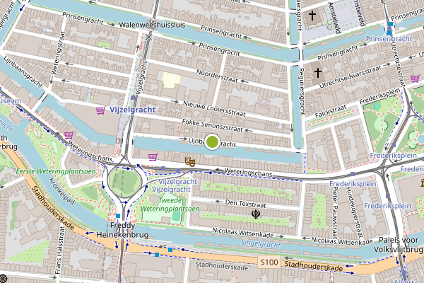 Ambulance-melding op Lijnbaansgracht, Amsterdam op 28 juni, kaart-overzicht