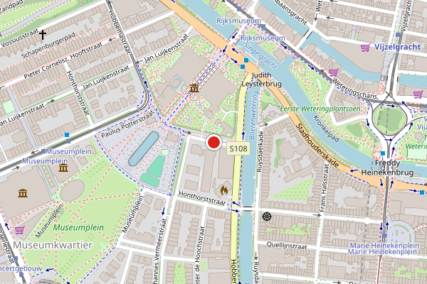 Brandweer-melding op Hobbemastraat, Amsterdam op 28 juni, kaart-overzicht