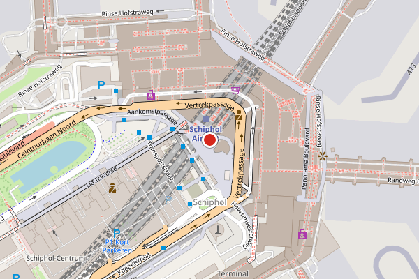 Brandweer-melding op Aankomstpassage, Schiphol op 29 juni, kaart-overzicht