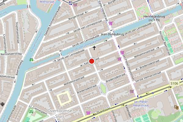 Brandweer-melding op Kanaalstraat, Amsterdam op 6 mei, kaart-overzicht