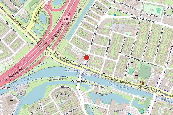 Brandweer-melding op Arent Krijtsstraat, Diemen op 29 juni, kaart-overzicht