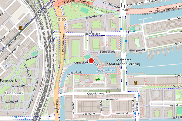 Brandweer-melding op Entrepotbrug, Amsterdam op 29 juni, kaart-overzicht