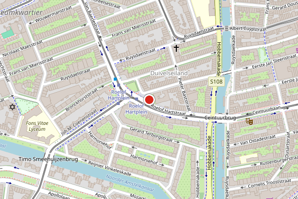 Brandweer-melding op Roelof Hartplein, Amsterdam op 29 juni, kaart-overzicht