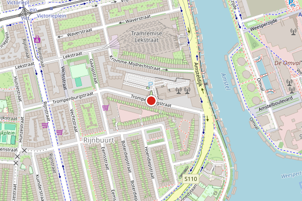 Brandweer-melding op Trompenburgstraat, Amsterdam op 30 juni, kaart-overzicht