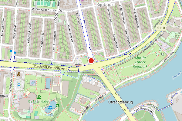 Brandweer-melding op Rijnstraat, Amsterdam op 30 juni, kaart-overzicht