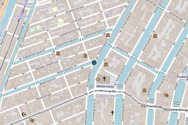 Politie-melding op Prinsengracht, Amsterdam op 30 juni, kaart-overzicht
