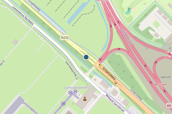 Politie-melding op Schipholweg, Schiphol op 30 juni, kaart-overzicht