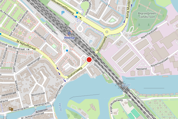 Brandweer-melding op Stationsplein, Weesp op 7 mei, kaart-overzicht