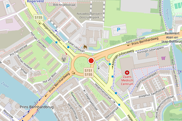 Brandweer-melding op Prins Bernhardplein, Zaandam op 7 mei, kaart-overzicht