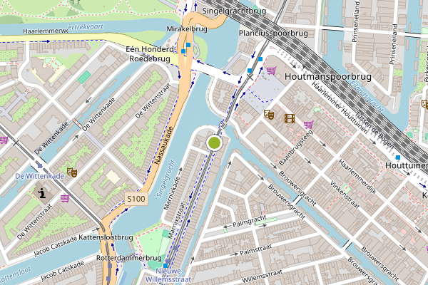 Ambulance-melding op Marnixstraat, Amsterdam op 7 mei, kaart-overzicht