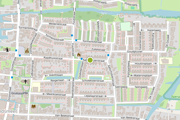 Ambulance-melding op Aalscholverstraat, Landsmeer op 30 juni, kaart-overzicht