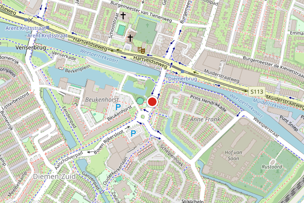 Brandweer-melding op Beukenhorst, Diemen op 2 juli, kaart-overzicht