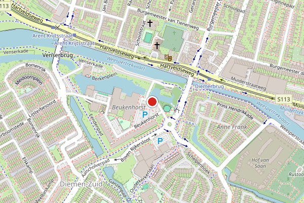Brandweer-melding op Venserkade, Diemen op 2 juli, kaart-overzicht