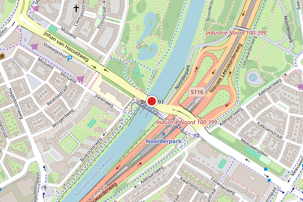 Brandweer-melding op Johan van Hasseltweg, Amsterdam op 2 juli, kaart-overzicht