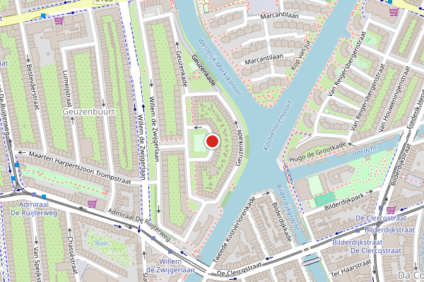 Brandweer-melding op Geuzenstraat, Amsterdam op 2 juli, kaart-overzicht