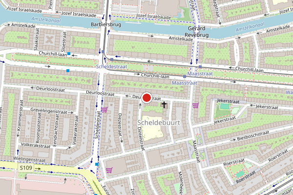 Brandweer-melding op Deurloostraat, Amsterdam op 7 mei, kaart-overzicht