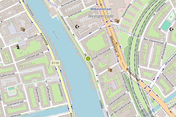 Ambulance-melding op Weesperzijde, Amsterdam op 3 juli, kaart-overzicht