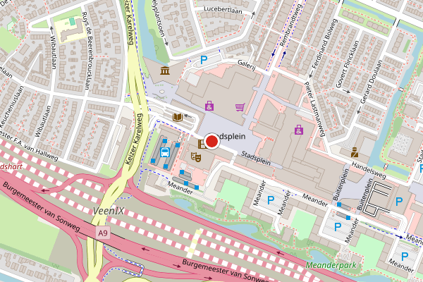Brandweer-melding op Stadsplein, Amstelveen op 4 juli, kaart-overzicht