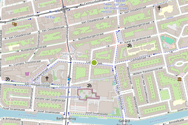 Ambulance-melding op Lutmastraat, Amsterdam op 7 mei, kaart-overzicht