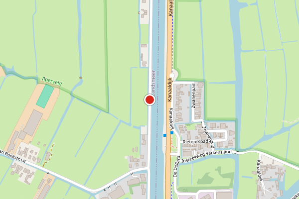 Brandweer-melding op Kanaaldijk, Landsmeer op 5 juli, kaart-overzicht