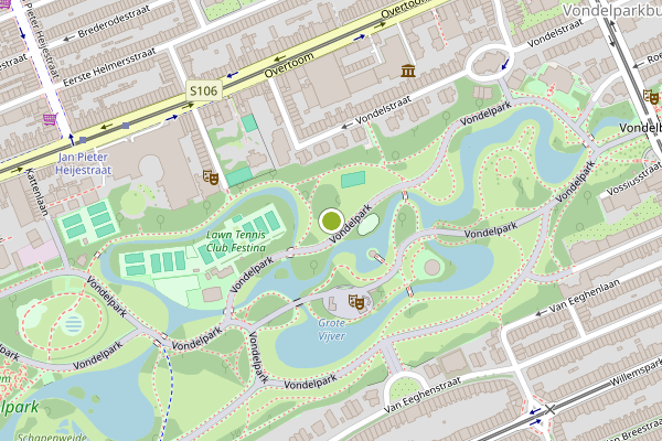 Ambulance-melding op Vondelpark, Amsterdam op 5 juli, kaart-overzicht