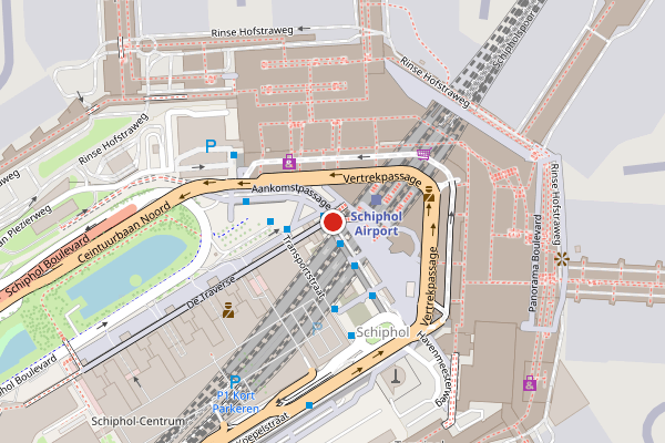 Brandweer-melding op Aankomstpassage, Schiphol op 5 juli, kaart-overzicht