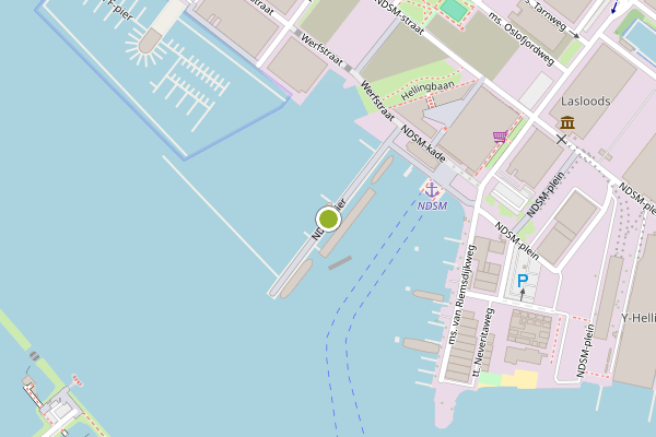 Ambulance-melding op NDSM-pier, Amsterdam op 8 mei, kaart-overzicht