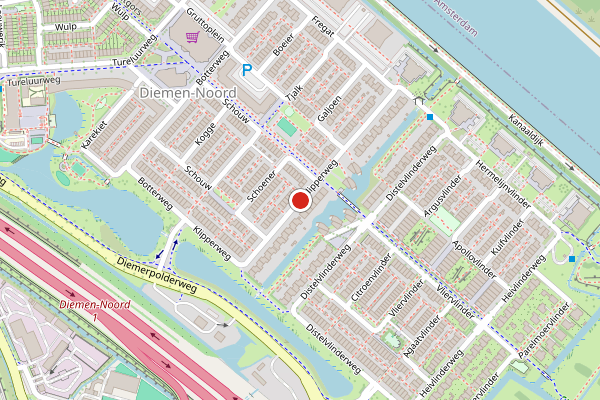 Brandweer-melding op Klipperweg, Diemen op 6 juli, kaart-overzicht