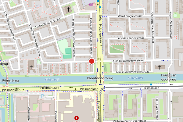 Brandweer-melding op Louis Bouwmeesterstraat, Amsterdam op 6 juli, kaart-overzicht