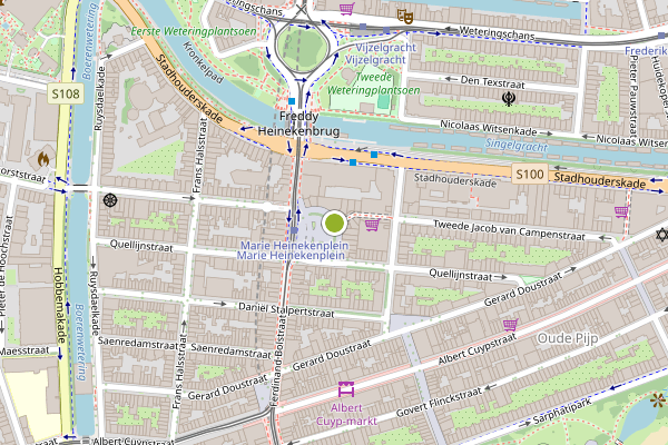 Ambulance-melding op Marie Heinekenplein, Amsterdam op 6 juli, kaart-overzicht