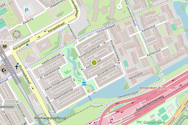 Ambulance-melding op Komijnstraat, Amsterdam op 6 juli, kaart-overzicht
