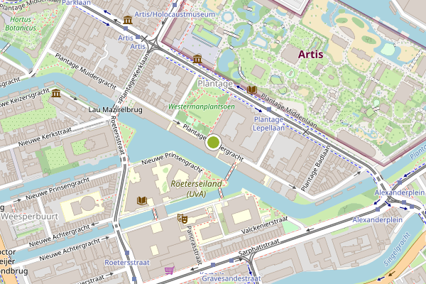 Ambulance-melding op Plantage Muidergracht, Amsterdam op 8 mei, kaart-overzicht