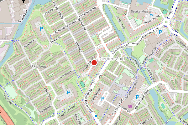 Brandweer-melding op Meelbeskamp, Diemen op 7 juli, kaart-overzicht