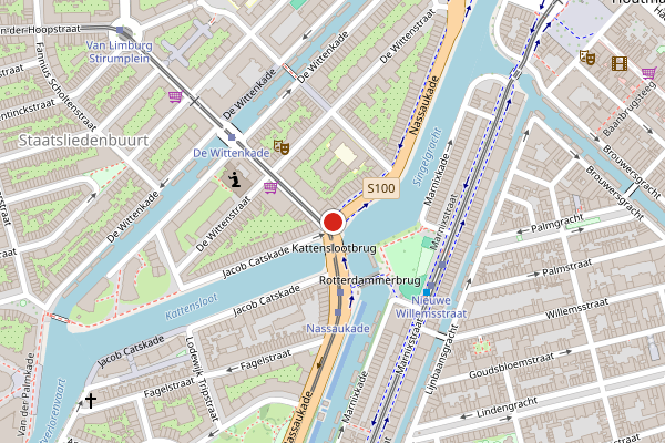 Brandweer-melding op Nassaukade, Amsterdam op 7 juli, kaart-overzicht