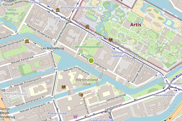 Ambulance-melding op Plantage Muidergracht, Amsterdam op 7 juli, kaart-overzicht