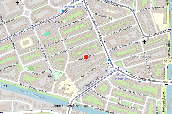 Brandweer-melding op Ruysdaelstraat, Amsterdam op 8 mei, kaart-overzicht