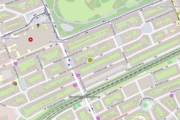Ambulance-melding op Derde Oosterparkstraat, Amsterdam op 8 juli, kaart-overzicht