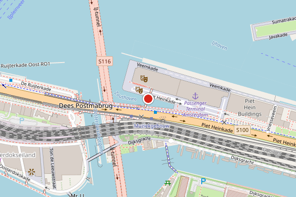 Brandweer-melding op Zouthavenbrug, Amsterdam op 9 juli, kaart-overzicht