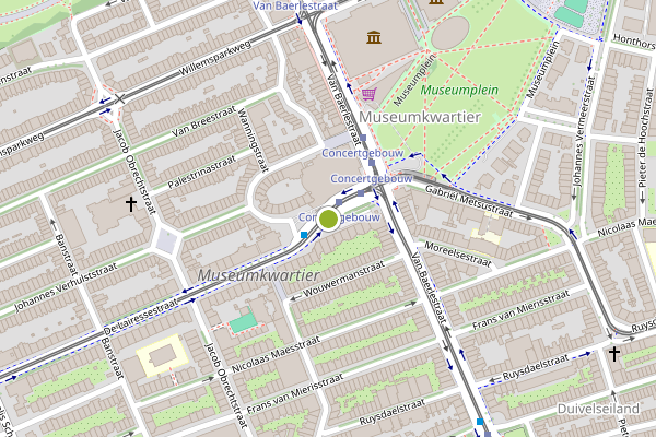 Ambulance-melding op Concertgebouwplein, Amsterdam op 9 juli, kaart-overzicht