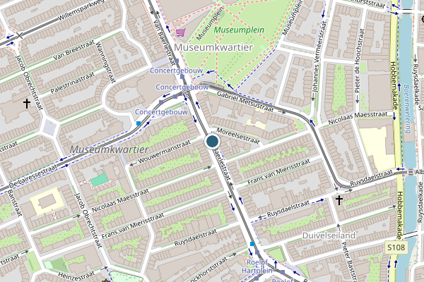 Politie-melding op Van Baerlestraat, Amsterdam op 9 juli, kaart-overzicht