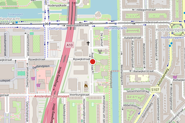 Brandweer-melding op Poeldijkstraat, Amsterdam op 10 juli, kaart-overzicht