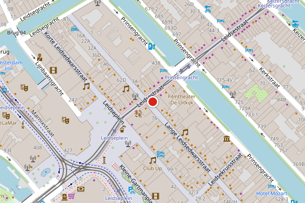 Brandweer-melding op Leidsestraat, Amsterdam op 10 juli, kaart-overzicht
