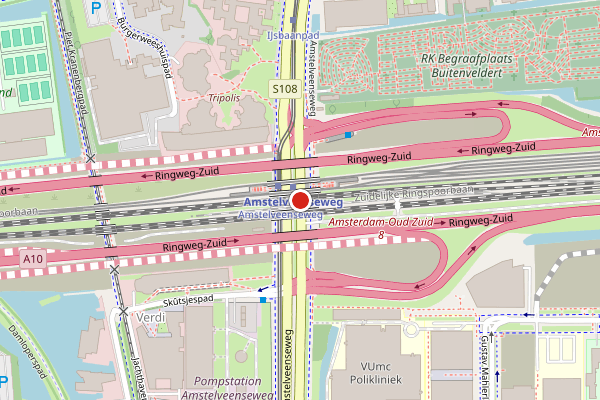 Brandweer-melding op Amstelveenseweg, Amsterdam op 11 juli, kaart-overzicht