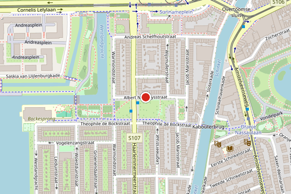 Brandweer-melding op Albert Neuhuysstraat, Amsterdam op 11 juli, kaart-overzicht