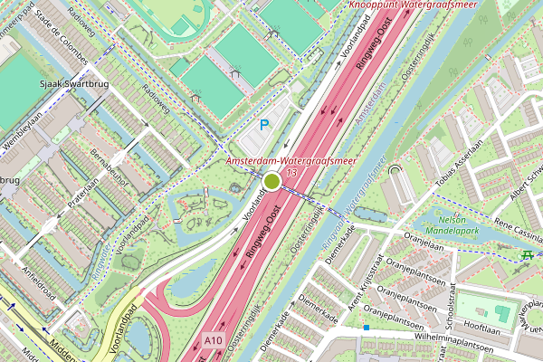 Ambulance-melding op Radioweg, Amsterdam op 9 mei, kaart-overzicht