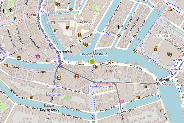 Ambulance-melding op Kloveniersburgwal, Amsterdam op 9 mei, kaart-overzicht