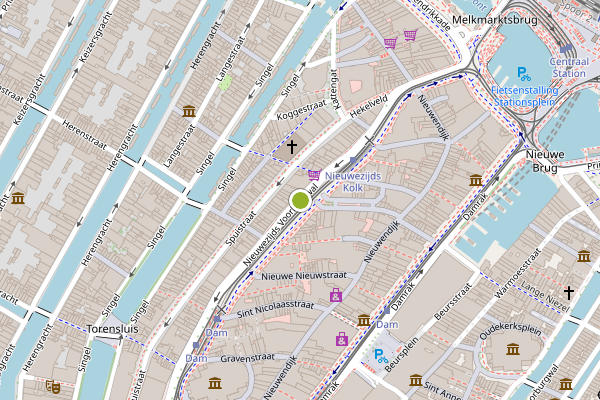 Ambulance-melding op Nieuwezijds Voorburgwal, Amsterdam op 14 juli, kaart-overzicht