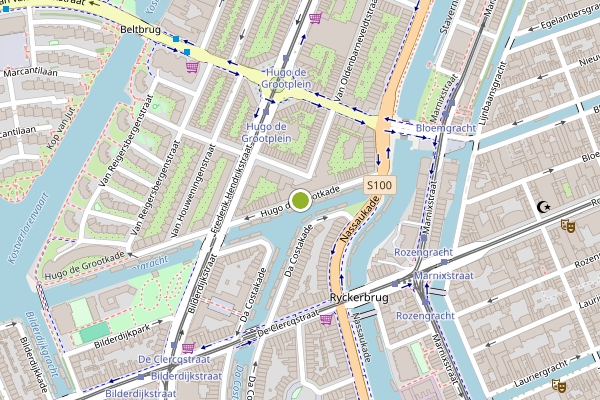 Ambulance-melding op Hugo de Grootkade, Amsterdam op 14 juli, kaart-overzicht