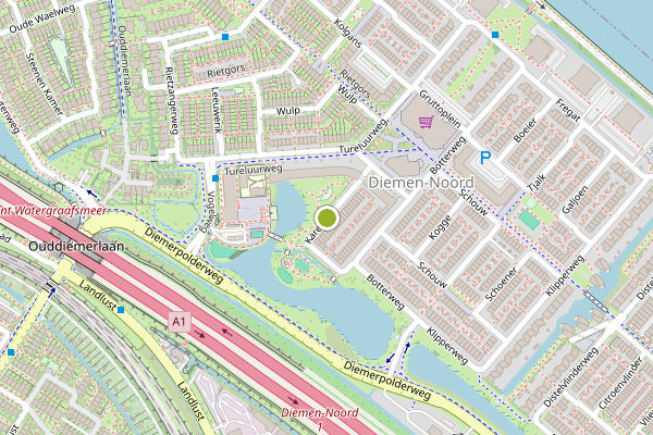 Ambulance-melding op Karekiet, Diemen op 14 juli, kaart-overzicht