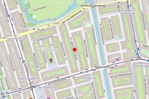 Brandweer-melding op John Franklinstraat, Amsterdam op 15 juli, kaart-overzicht